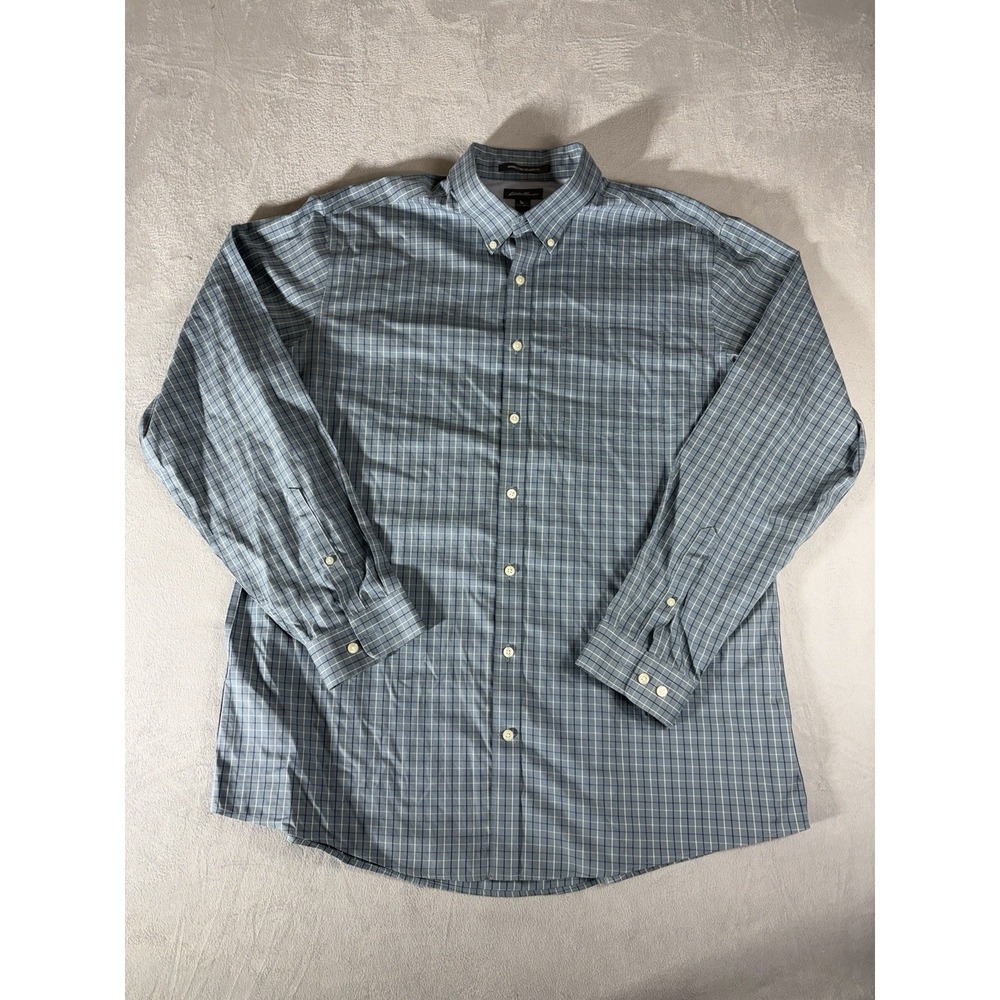 Eddie Bauer Shirt Mens XLT Tall Blue Button Up Relaxed Fit Wrinkle Free Camp‎